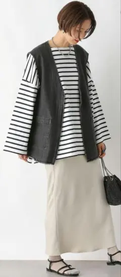 レプシィム　デニムVネックZIPベスト　ブラックデニム　ダークグレー 66