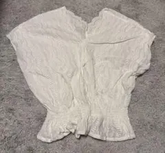 GU ホワイトレースフリル袖ブラウス L