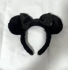 ディズニー ミニー カチューシャ 黒 スパンコール ファー