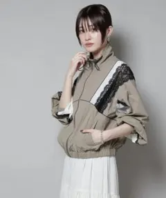 NANO universe レース×ストライプ切替ナイロンブルゾン