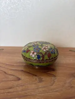 中国七宝焼 香合小物入れ 花文様