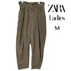 ZARA オリーブグリーン ワイドパンツ ゴムウエスト 春 M しわを楽しむ