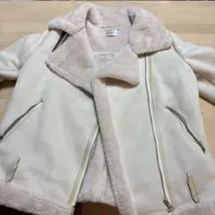 【美品】　韓国　ムートン　オフホワイト　シングルライダースジャケット