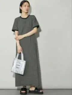 【美品】CITEN ボーダートリムハーフスリーブワンピースMサイズ