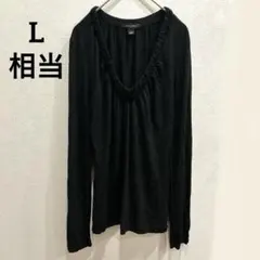 バナナリパブリック Vネック 長袖カットソー 黒 海外古着【L相当】 ブラックのサムネイル