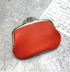 親子がま口ミニ財布 牛革オレンジ