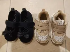 ママラク花柄スニーカー(14cm)　・西松屋　黒シューズ(15cm)　２足セット