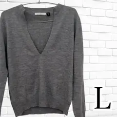 グレー Vネック 長袖 ニット セーターL 薄手 レディース