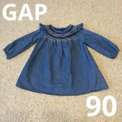 GAP ギャップ ワンピース 長袖 デニム 小花柄 刺繍 90 18-24 秋冬