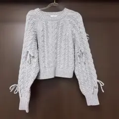 リボン ニット グレー