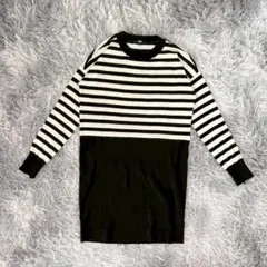 『UNIQLO』ユニクロ　ボーダーニットワンピース　膝丈　長袖　毛　クルーネック