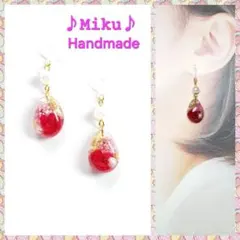 No.1405-D　【値下げ】かすみ草とパール☆レジン☆ピアス・イヤリング