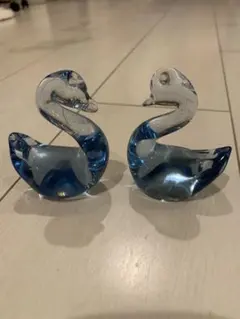 青色ガラス製白鳥の置物2個セット