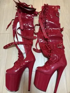 赤 20cmヒール ニーハイブーツ