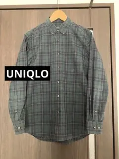 【UNIQLO】エクストラファインコットンブロードチェックシャツ 長袖 M 緑系