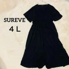 【希少4L】ティアード パフスリーブ ワンピース ブラック 大きいサイズ　黒