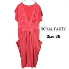 【美品】ROYAL PARTY(38)フレアワンピース コーラルピンク Vネック