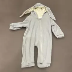 ウサギ 耳付 フード ロンパース グレー 着ぐるみ