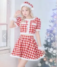 【新品未使用】ギンガムチェック セットアップフレアサンタコスプレ