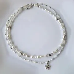 No.42パール風ネックレス　ハンドメイド　重ね付け2個セット ビーズネックレス