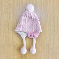 クーラクール　キムラタン　ニット帽　ピンク　リボン　冬　50〜52cm