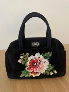 FEILER 花柄刺繍 ハンドバッグ 黒