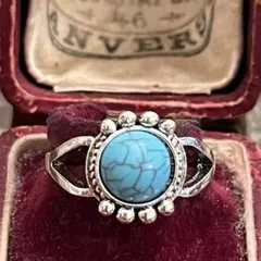 英国　イギリス　ヴィンテージ　トルコ石風　ターコイズブルー　リング　13.5号