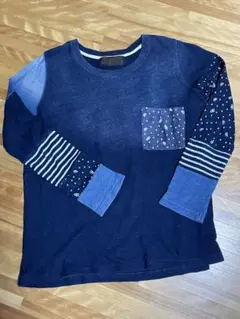 CUBE SUGAR インディゴ 袖の切り替えがオシャレな ロンT