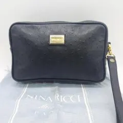 良品　ニナリッチ　クラッチバッグ　オーストリッチ　黒のサムネイル