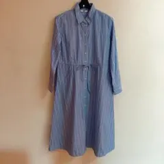 ユニクロ　水色ストライプシャツワンピース