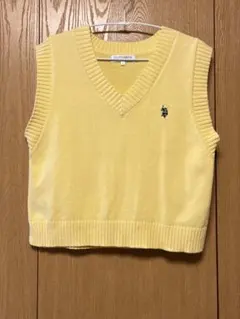 U.S. POLO ASSN. イエロー Vネック ニットベスト カラーベスト