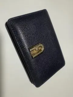 フルラ　FURLA ネイビー レザー カードケース 金具付き　名刺入れ