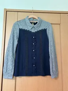 58axes femme アクシーズファムネイビー✖️グレー レース長袖カットソー