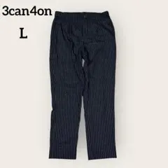 3can4on ストライプ テーパード パンツ きれいめ カジュアル 通勤 上品