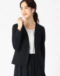 モクロディ ノーカラー ジャージー ジャケット　ネイビー　7号
