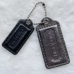 COACH タグチャーム レザー　 ブラック＆ダークシルバー