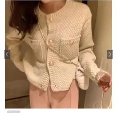 GRL グレイル ゴールドボタンショート丈ニットカーディガン　ホワイト