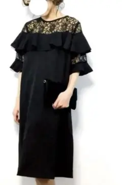 merlot plus シースルーレース切替ワンピース