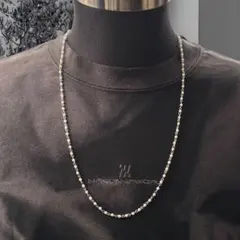 PE0470cm 3mm ホワイト 長め パールチェーンネックレス シルバー メ