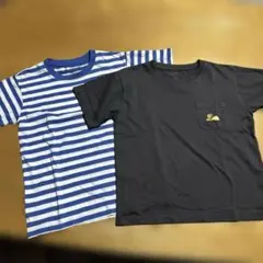無印　キッズTシャツ 2枚セット ボーダー 墨黒ライオン刺繍130cmのサムネイル