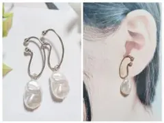 【在庫1点】ハンドメイドイヤーカフ☆シンプル変形パールビーズ