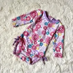 水着 ベビー 80 70 赤ちゃん スイミング 長袖 ロンパース 紫 花柄 派手