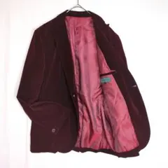 テーラードジャケット (L) ベロア調 スリット 羽織り ワインレッド系 古着