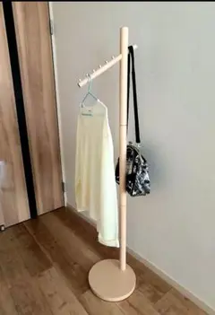 木製ハンガーラック フック付き ポールハンガー 洋服 鞄 収納 ナチュラル 玄関
