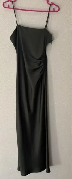 ダークグリーン サテンキャミワンピース ロング丈