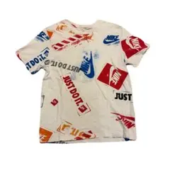 希少 NIKE ナイキ【M】プリントTシャツ/スタンプ柄/総柄/スウッシュ/白