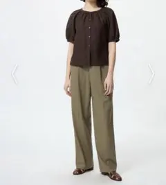 UNIQLO／タックワイドパンツ 丈長め