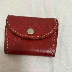 ハンドメイド 本革 ミニ財布 レッド小銭入れ used