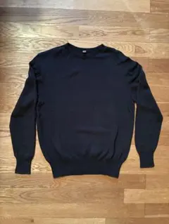 UNIQLO 黒 L クルーネック　コットンリネンニットセーター