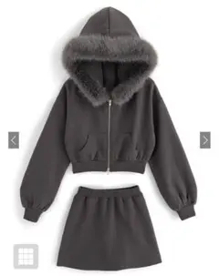 【GRL】 ファーフードジップパーカー×ミニスカートセットアップ　tu935